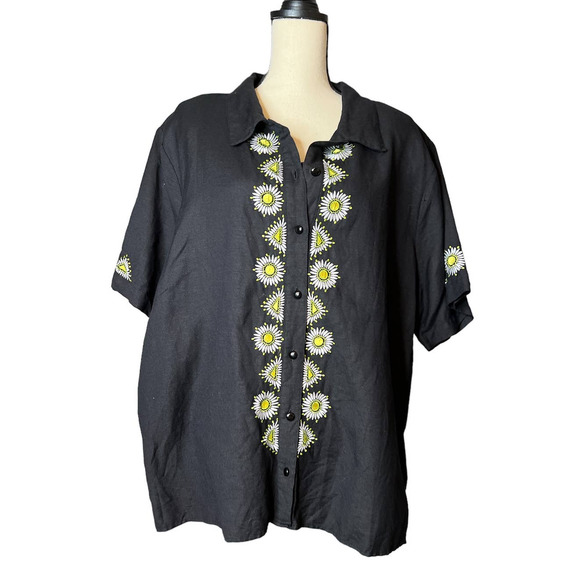 Bob Mackie Jacket and Tank in Black Linen Blend w/Floral Embroidery Size 3X - Picture 1 of 6